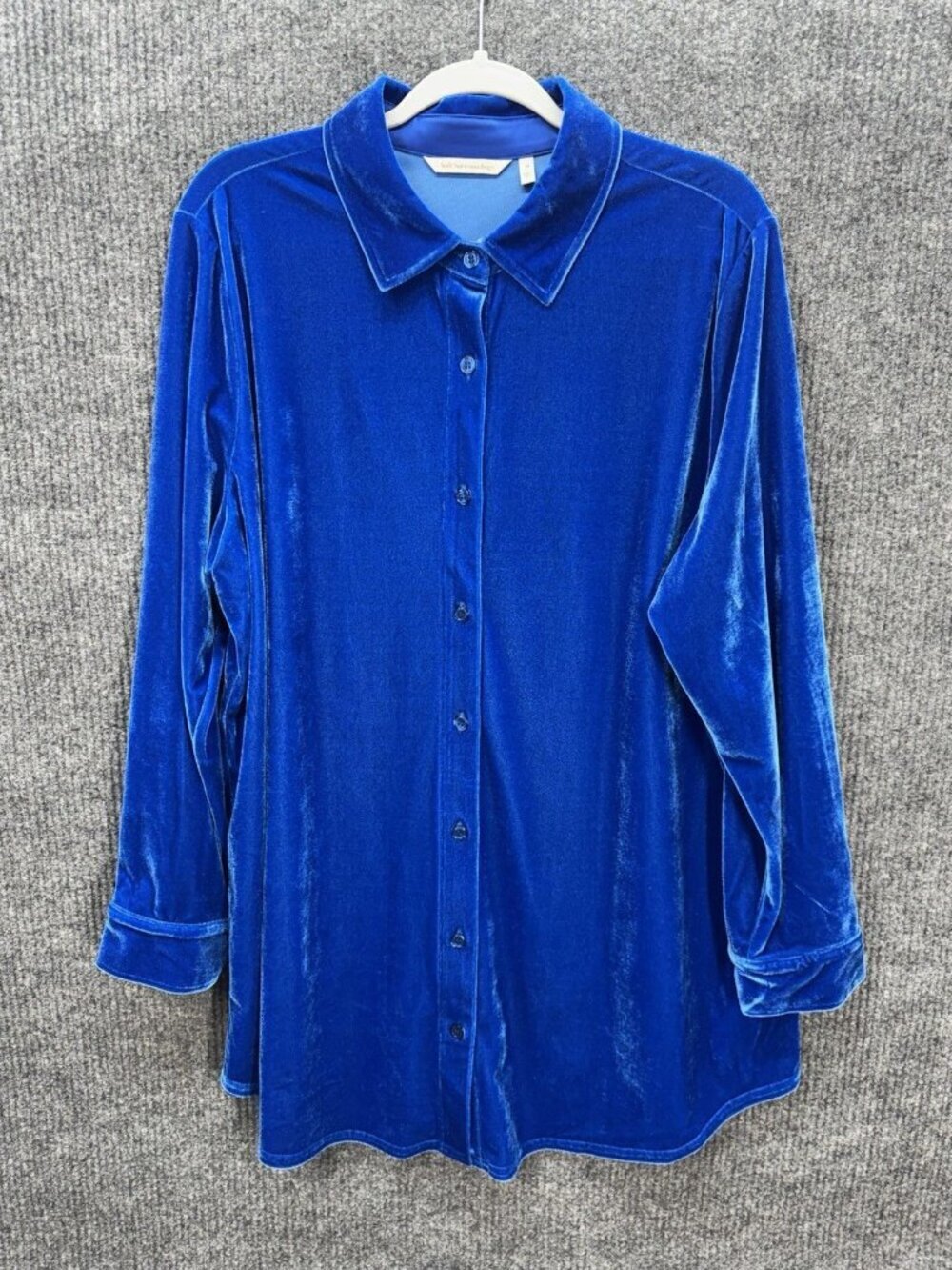 Soft Surroundings Velvet Button Front Shirt Womens 1X Royal Blue Boyfriend Tunic